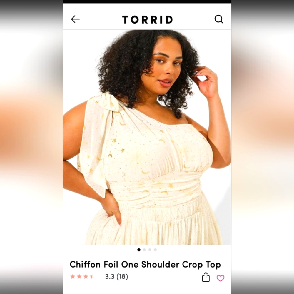 NWT Torrid Cream and Gold Chiffon one shoulder crop top